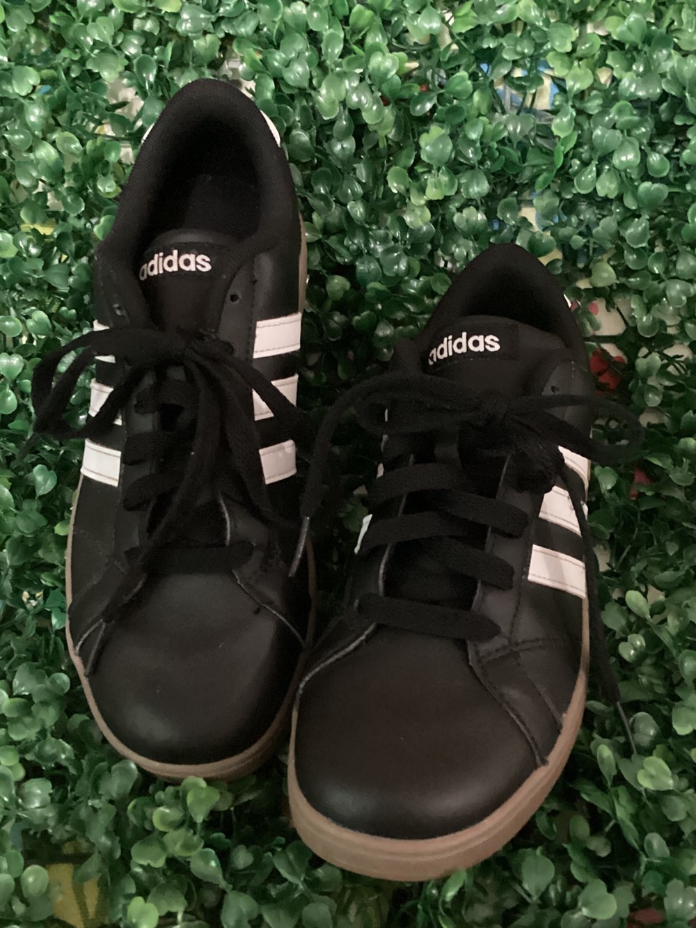 adidas baseline Black Sneakers with White Stripes and Gum Sole